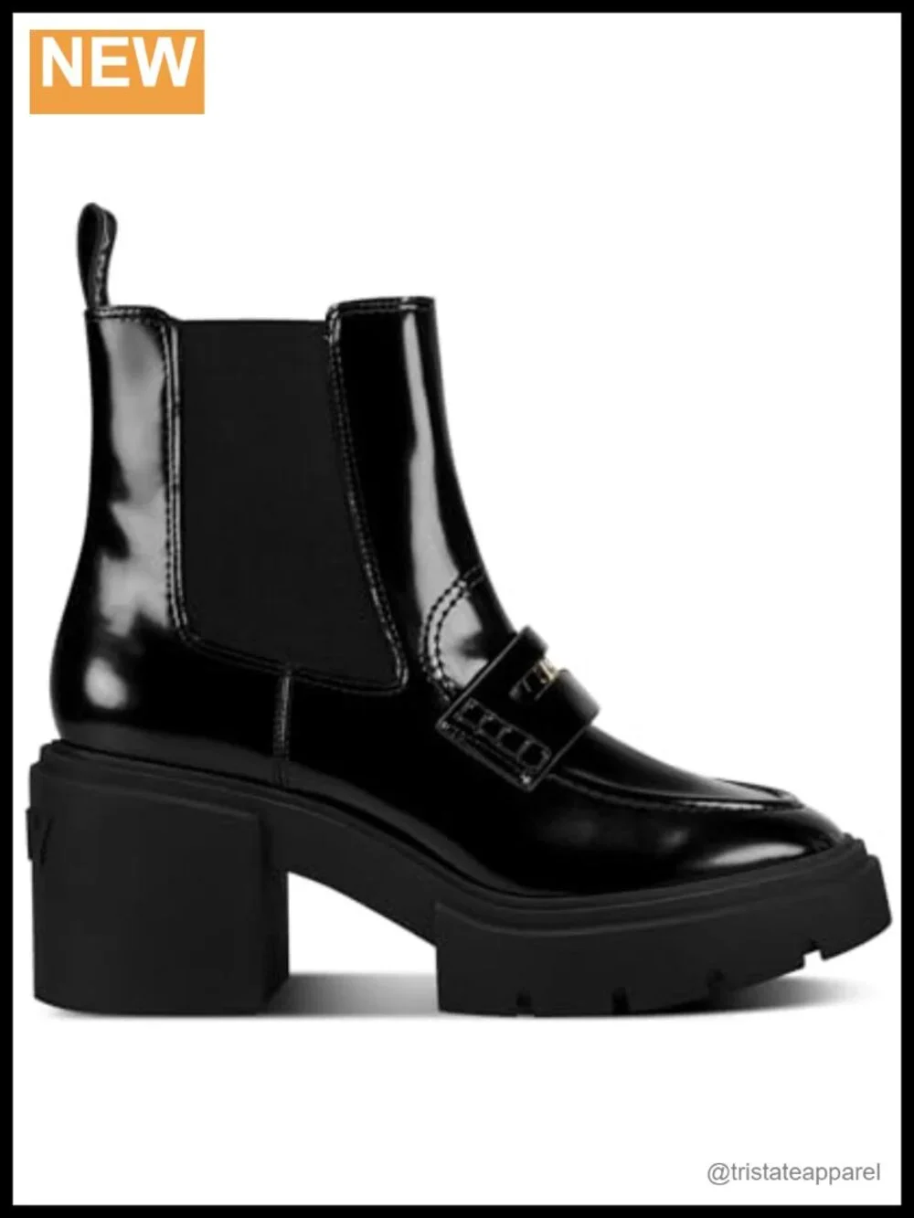 DKNY Tisbury Heeled Chelsea Boot Leather Block Heel Ankle Boot